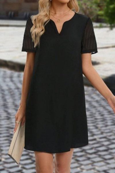 Mossta Short Sleeve V Neck Crepe Dress - Black