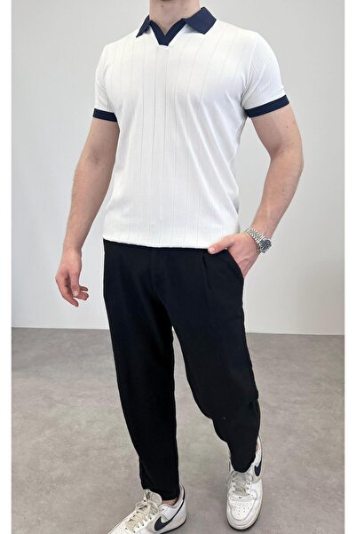 RIESGO ÖRME POLO YAKA KALIN FİTİLLİ T-SHIRT