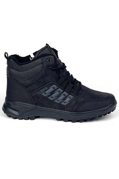 KAJILA Men's Black Zippered Lace-Up Outdoor Water Cold Resistant Comfortable Fur Lined Trekking Winter Boots