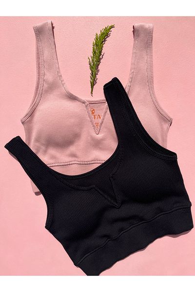 LEYNA BUTİK Cotton Combed Camisole Fabric Fixed Pad V Neck Half Singlet