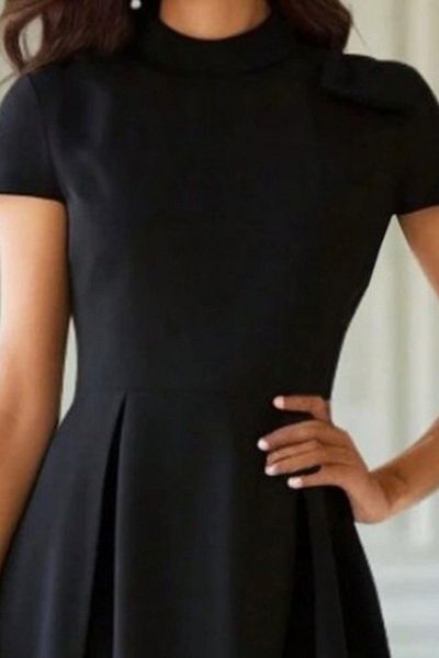 Mossta Turtleneck Pleated Midi Length Crepe Dress - Black