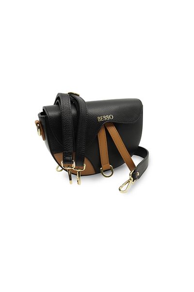 BESSO Dolce Dettaglio Grande black and brown genuine leather shoulder bag