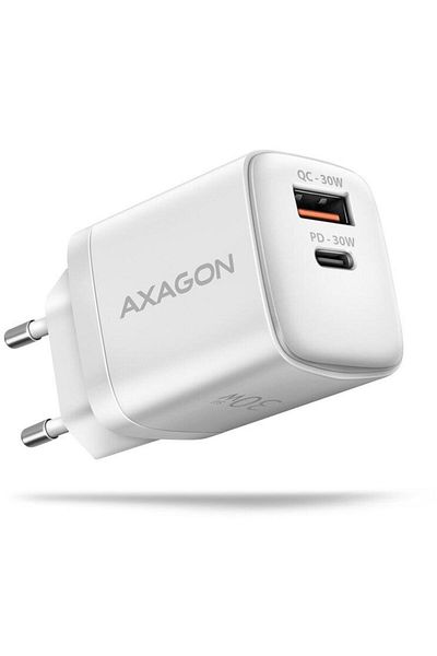 Axagon AXAGON ACU-PQ30W mains charger, PD 3.0, QC 4+, 1x USB-C, 1x USB-A, 30 W (White)