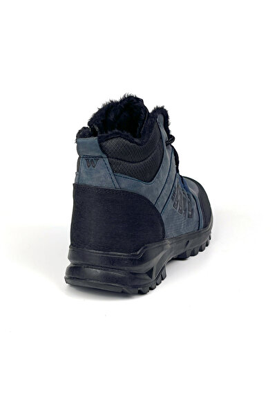 KAJILA Erkek Lacivert Fermuarlı Bağcıklı Outdoor Suya Soğuğa Dayanıklı Rahat İçi Kürklü Trekking Kışlık Bot