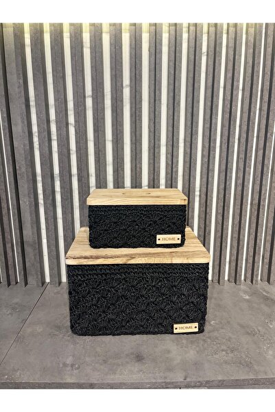 Tutku Dekoratif Örgü Kaplamalı Ahşap Sepet Large