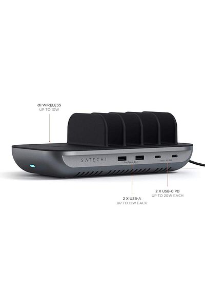 Satechi Docking Station Satechi ST-WCS5PM, 2x USB Type-C PD 20 W, 2x USB-A 12 W, Wireless, incarcator EU