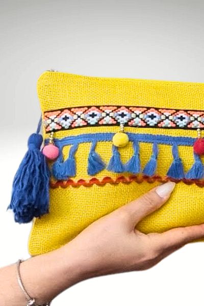 KRIMO Women's Jute Clutch Design Cloth Portfolio Bag