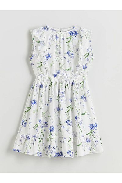 LC Waikiki Lcw Kids White Crew Neck Floral Girls' Dress