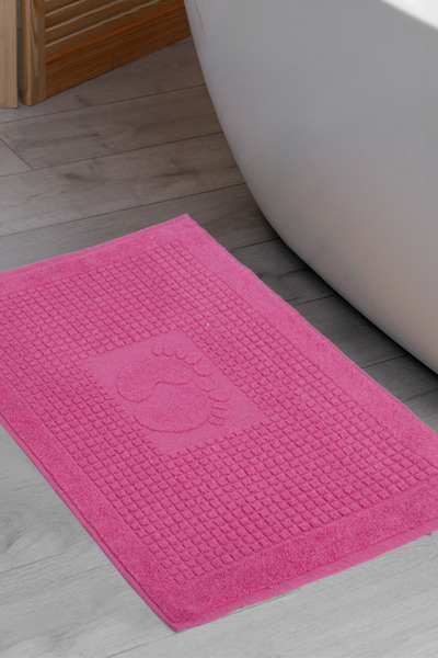 Homedius Bathroom Checkered Foot Patterned Cotton Foot Towel 50X70Cm Pink Set of 2