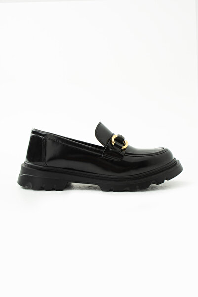 Siena Shoes Γυναικεία χρυσή αγκράφα Azura με λεπτομέρεια από μαύρο λουστρίνι