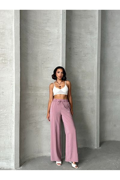 Miss Prova Wide Leg Draped Summer Pants with Waist Tie and Waist Elastic Misspnt2659