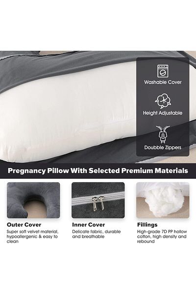 F.A.M.S Pregnancy Pillow G Shape Luxurious Maternity Support Pillow for Comfort and Back Relief - Char Black
