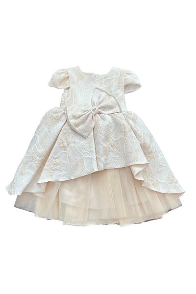 Hafez Kids Summer Jacquard Big Bow Tie Dress Seven Layers of Tulle and Lining and Hidden Back Zipper Luxury Girl Dress