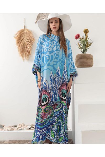 EL jadida Women's Plus Size Oversize Viscose Long Dress Blue