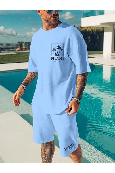LUNAVISTA 2 Piece Set Short Sleeve Round Neck Shoulder Strap T-Shirt and Shorts Beach Vacation Outfits