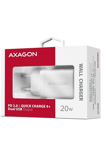 Axagon Axagon ACU-PQ20 mains charger, 20W, Quick Charge, 1x USB Type-C, 1x USB Type-A (White)