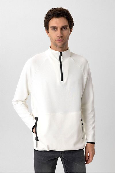 SÜVARİ Regular Fit Stand Collar Zipper Detailed Softjell Sweatshirt