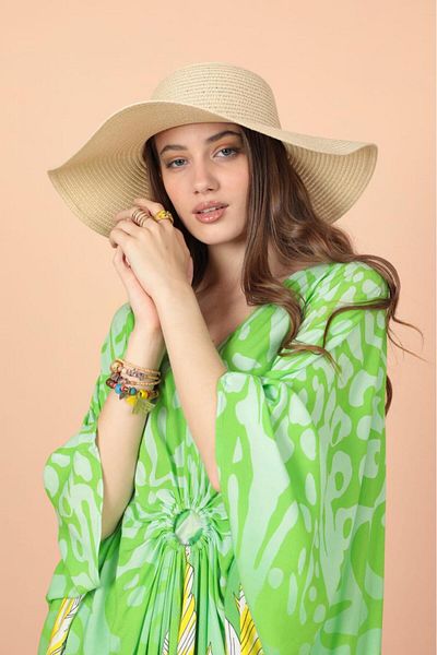EL jadida Women's Plus Size Oversize Ring Detailed Viscose Long Dress Green