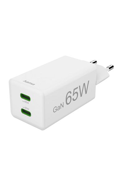 Hama Hama 201994 mains charger, 2 x USB-C, GaN, 65W (White)