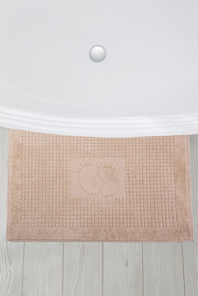 Homedius Bathroom Checkered Foot Patterned Cotton Foot Towel 50X70Cm Milk Brown Set of 2