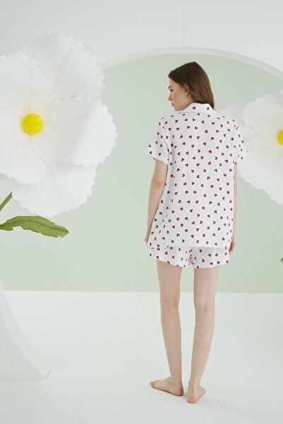 NBB %100 Pamuklu Kadın Kalpli Şortlu Takım