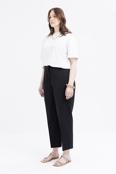 ALLDAY Black-Elastic Waist Plus Size Lycra Carrot Trousers