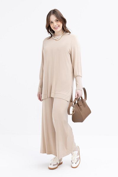 ALLDAY Beige-Large Size Lycra Trousers Suit