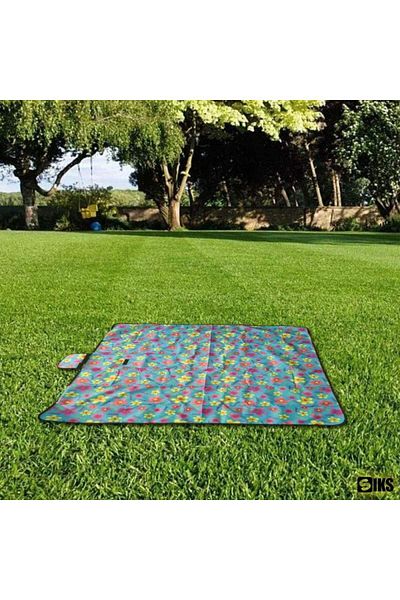 SIKS Pătură impermeabilă, pentru plajă și camping, 150x145 cm, model albastru cu flori