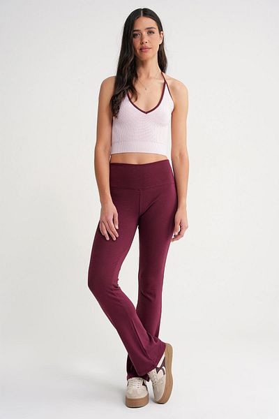 Mixray 2016 Women's High Waist Spanish Leg Knitted Leggings Burgundy