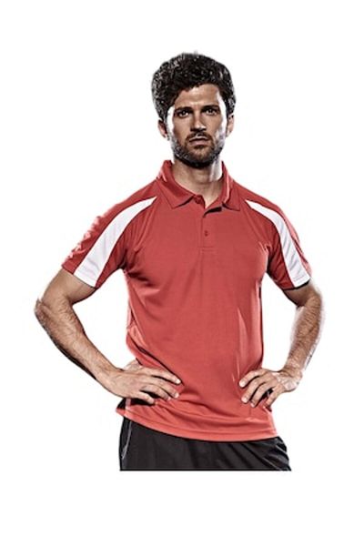 OEM Sport Polo T-Shirt for Men, Red with White Stripes, Size M