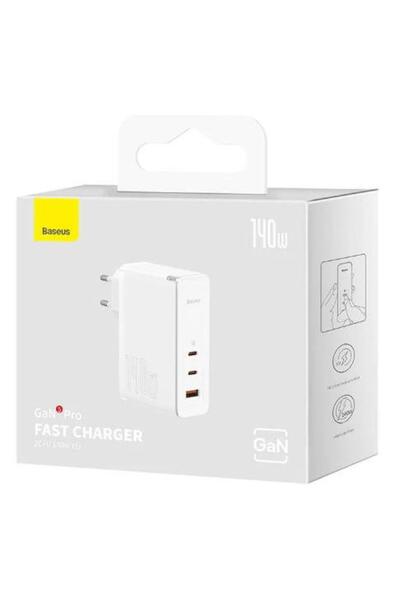 Baseus Τροφοδοτικό Baseus GaN5 Pro CCGP100202, 140W, 2x USB-C + 1x USB-A, καλώδιο USB-C σε USB-C (Λευκό)