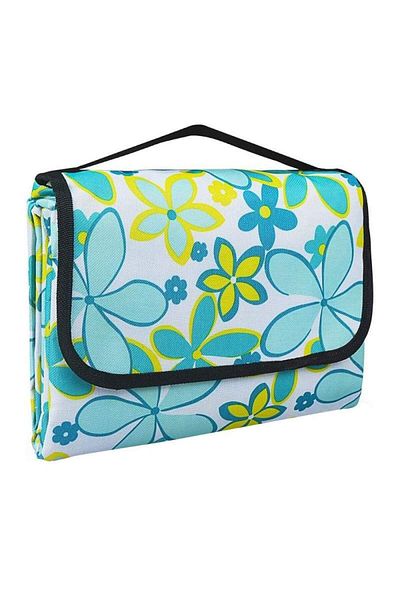 SIKS Pătură impermeabilă, pentru plajă și camping, 150x145 cm, albă cu model floral albastru