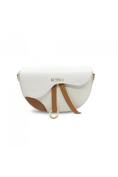 BESSO Dolce Dettaglio white and brown genuine leather shoulder bag