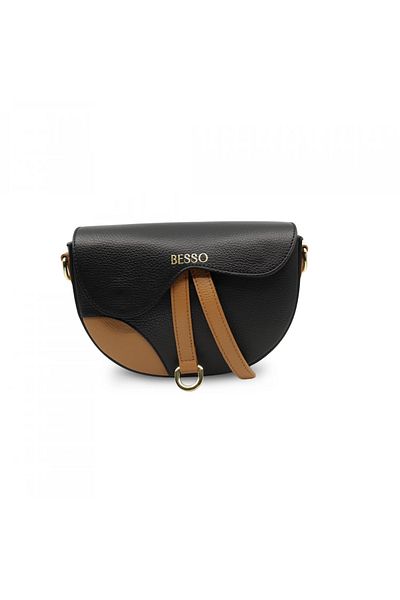 BESSO Dolce Dettaglio Grande black and brown genuine leather shoulder bag