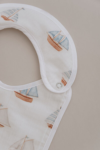 Tuğba Kuğu Muslin Apron and Shoulder Cloth - Pureline Series - Sail Boats