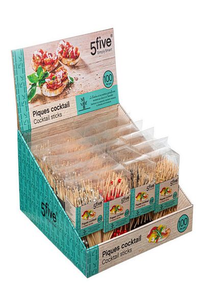 Five Simply Smart 100-Piece Assorted Design Disposable Bamboo Cocktail Pick Set