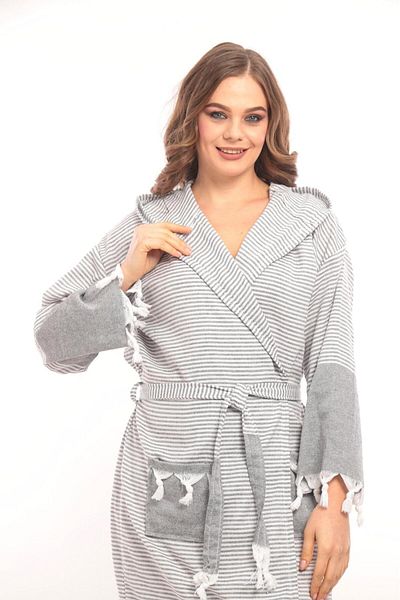 Lio20 Unisex Hürrem Tassel Model Bathroom-Pool-Sea-Beach Cotton Bathrobe-Anthracite