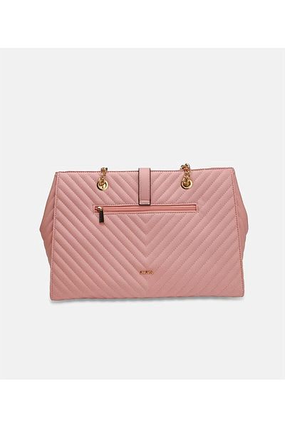 AMICA Shoulder Leather Tote Bag For Women With Metal Chain Strap Pink, Black, One Size