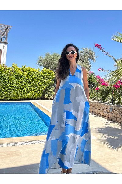 Atelier Derin Blue Slim Modal Maxi Dress