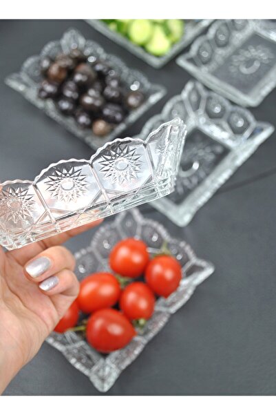 Qualitev 6-Piece Glass Bowl Snack Bowl Breakfast Set Rectangular Presentation Bowl-13X10X4 cm Sunlight