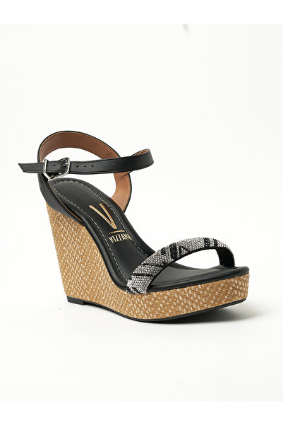 VİZZANO صندل نسائي بكعب إسفيني من فيزانو أسود | صنع في البرازيل