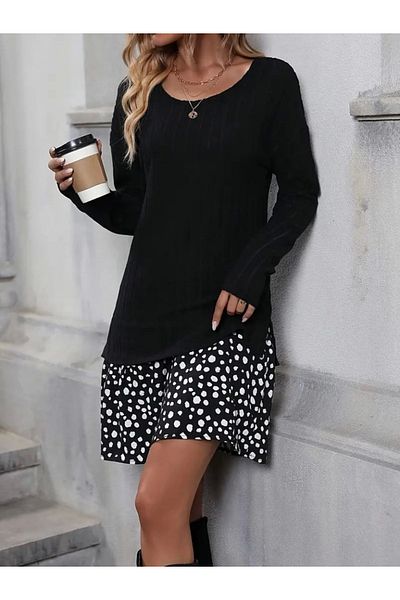 ZORM    Women's Long Sleeve Crew Neck Raised Camisole Blouse and Single Jersey Skirt