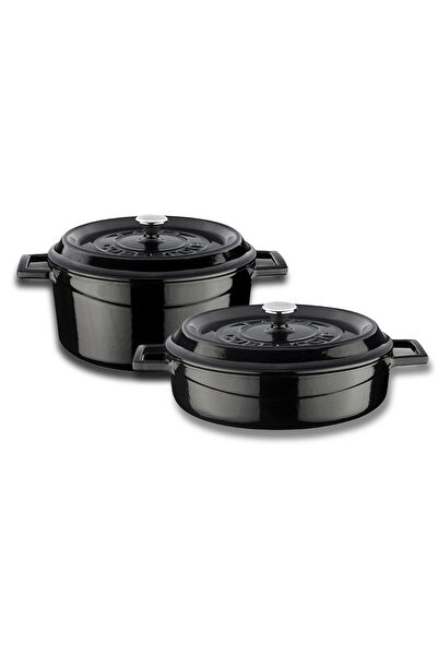 Organik Hayat Dostu Lava Casting Round Deep and Shallow 5 Piece Pot Set with Wooden Spoon Gift