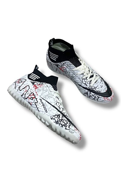 LALİGA Çoraplı Halısaha Ayakkabı Beyaz Siyah Desenli