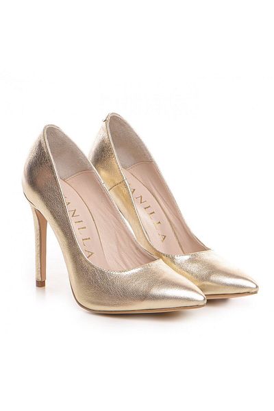 Vanilla Days Pantofi Stiletto cu toc subtire Corina, piele naturala, aurii