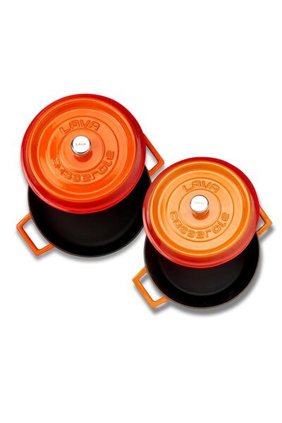Organik Hayat Dostu Lava Casting Round Deep and Shallow 5 Piece Pot Set with Wooden Spoon Gift