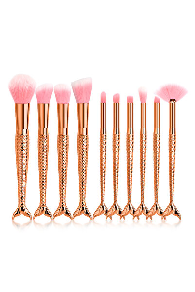 MUJGAN 10'lu Parlak Balık Makyaj Fırça Seti Gold Renk
