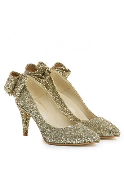Vanilla Days Cleopatra low heel stiletto shoes, gold glitter