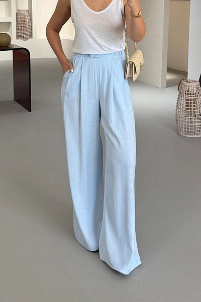 Suzi Linen Mixed Trousers with Elastic Waist 4S169