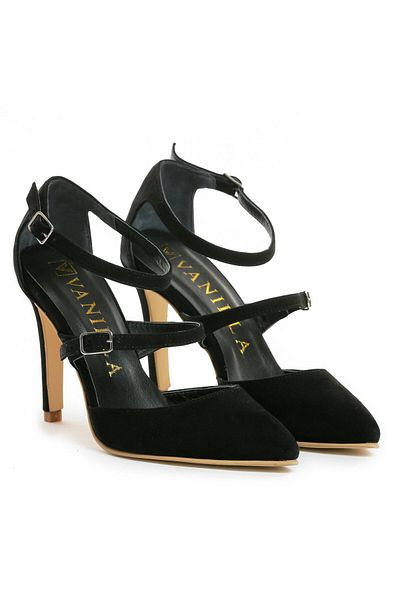 Vanilla Days Stiletto shoes with thin heel Dora, genuine suede leather, black